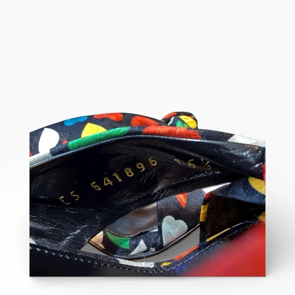 Saint Laurent Bianca 100 Black Heart Knotted Mule Sandals Block Heel 36.5 US 6.5 - Picture 10 of 14